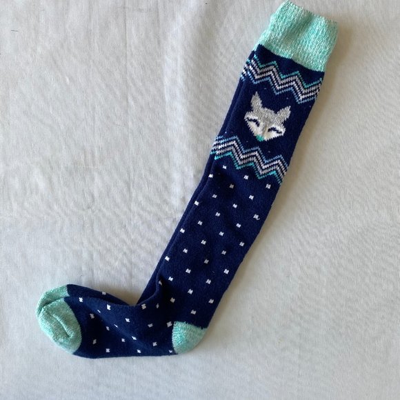 Big Girls Over The Knee Socks Knit Warm Blue Dots - Picture 1 of 2